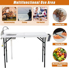 Spurgehom 50" Portable Fish Cleaning Table with Sink&Collapsible Wash Basin, Folding Camping Table with Faucet, Sprayer, Gloves, Trash Can, Storage Bag, Foldable Picnic Table for Picnic Beach Patio