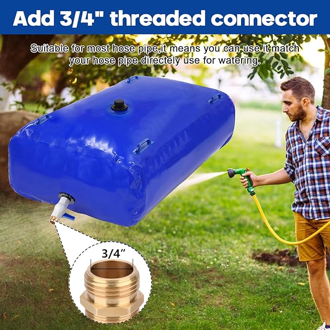 TooTaci 1000L/264Gal Large Capacity Water Storage Bladder, Portable Water Tank with Hose and 3/4" Adapters, for Garden Watering, Drought Resistance, Agricultural Irrigation