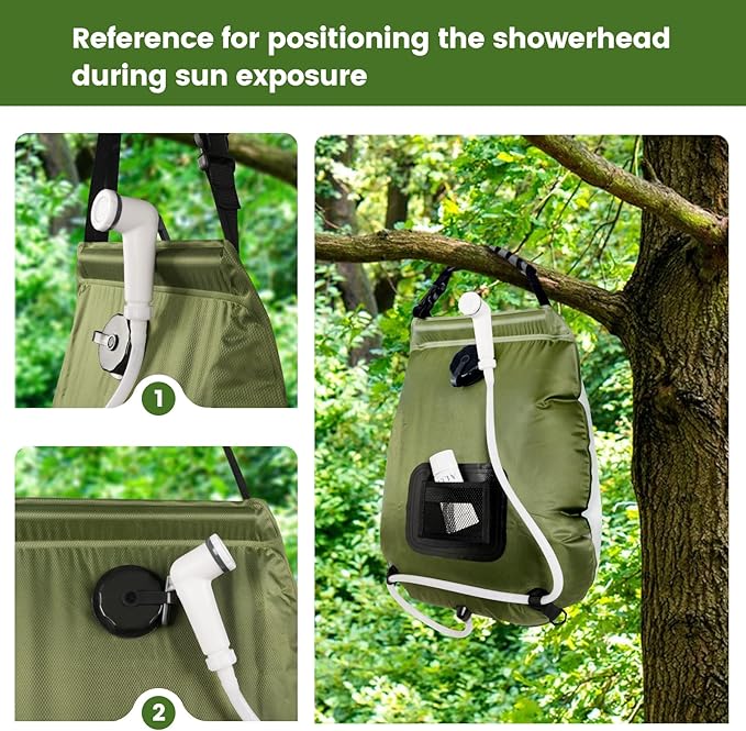 sapsisel Camping Shower Bag, 5 Gal/20L Solar Heating Camping Shower with Upgraded Hose and Shower Head,Portable Shower for Camping Hiking, Traveling