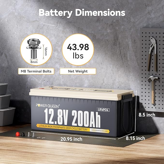 Power Queen 12V 200Ah LiFePO4 Battery 2560Wh, RV Lithium Battery up to 15000 Deep Cycles, Backup Power for Solar Off Grid, Home Energy Storage, Camper Van Trailer