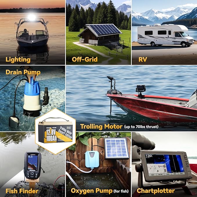 Power Queen LiFePO4 Battery 12V 100Ah Bluetooth Group31 Deep Cycle Battery, Max. Output Power 1280W, 100A BMS with Low-Temp Cut-off Protection for RV, Trolling Motors, Solar System