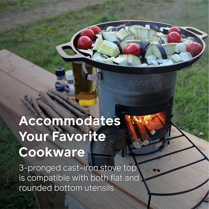 EcoZoom Rocket Stove – Heavy Duty Dual Fuel (Wood & Charcoal) Portable Camping & Emergency Stove, Insulated Body, Refractory Linings, Cast-Iron Cookware Compatible