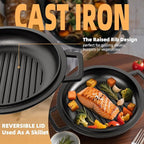 2-in-1 Pre-Seasoned Cast Iron Double Dutch Oven Pot with Skillet Lid & Silicone Sleeves – Raised Rib Skillet Lid– Umite Chef 7QT Cast Iron Skillet Cookware Pan Set wirh Dual Handles – Oven, Grill, Campfire & Stovetop Safe –PFAS-Free
