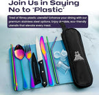 Portable Travel Silverware Set With Case, Includes 10 Pcs of Travel Utensils With Case, Stainless Steel Flatware Set For Camping, Lightweight (Multi-Color)