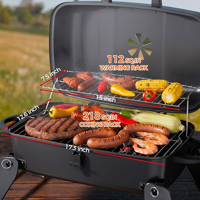 MASTER COOK Portable Charcoal Grill, Foldable Lightweight BBQ Grill with Adjustable Air Vent and 332 sq.in. Cooking Area Outdoor RV, Hiking, Camping, Patio, Tailgating