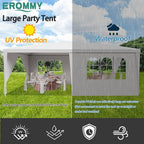 EROMMY Outdoor Party Tent 10x20 FT, Waterproof Canopy with 4 Removable Sidewalls and 2 Zipper Doors for Weddings, Events, Backyard Parties, White