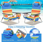 Tangkula Set of 4 Backpack Beach Chair, 5-Position Lay Flat Beach Chairs with Cooler Bag, 2 Cup Holders, Towel Bar, Lightweight Low Folding Beach Chair with Backpack Straps, Yellow