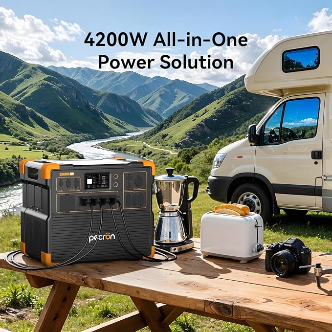 PECRON Portable Power Station E3800 LFP with 12x300W Solar Panels, 3840Wh LiFePO4 Battery, 4200W Solar Generator, Expandable to 53.76kWh Power Station Backup, Fast Charging for Home Emergency, Camping