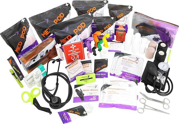 Lightning X Mid-Sized First Responder EMT Bag | LXMB25 | Fully Stocked w/ 240+ First Aid, EMS & Trauma Supplies - Fluorescent Yellow