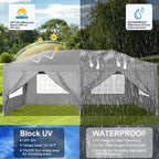 COBIZI 10x20 Pop Up Canopy Tent with 6 Sidewalls Party Tents Waterproof UPF 50+ Commercial Instant Outdoor Events Tent for Parties Markets Backyard, Ropes（10 x 20 ft Gray