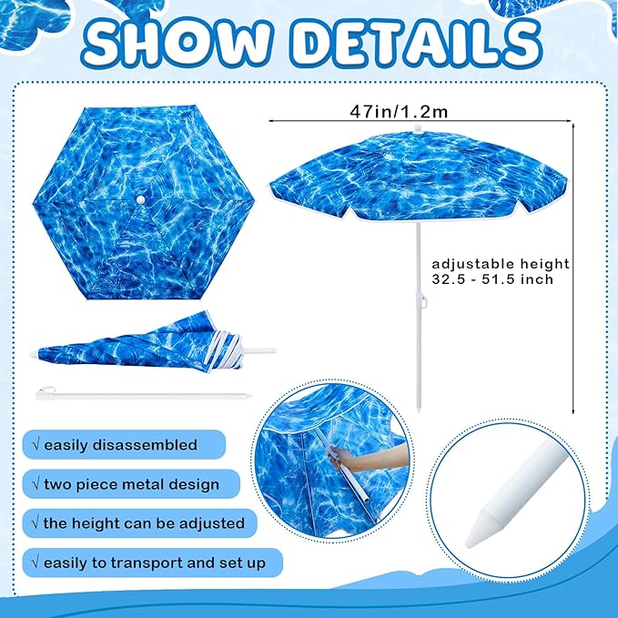 Sweetude Water Table Umbrella (Table Not Included), Kids Seaside Beach Umbrella Picnic Canopy for Summer Toddlers Sand Beach Camping Garden Outdoor Pool Shade Party Supply(Ocean Wave Theme)