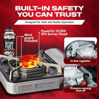 Chef-Master 90011 Butane Countertop Stove, 10 000 BTU Portable with Carry Case, High Performance, Piezo Ignition, Brass Burner, Safety Stop