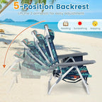 Goplus Beach Chair, Folding Backpack Beach Chairs for Adults with 5 Positions, Head Pillow, Cooler Bag, Towel Bar, Cup Holders, Sunbath Sling Tanning Lounge, Foldable Layout Camping Chairs