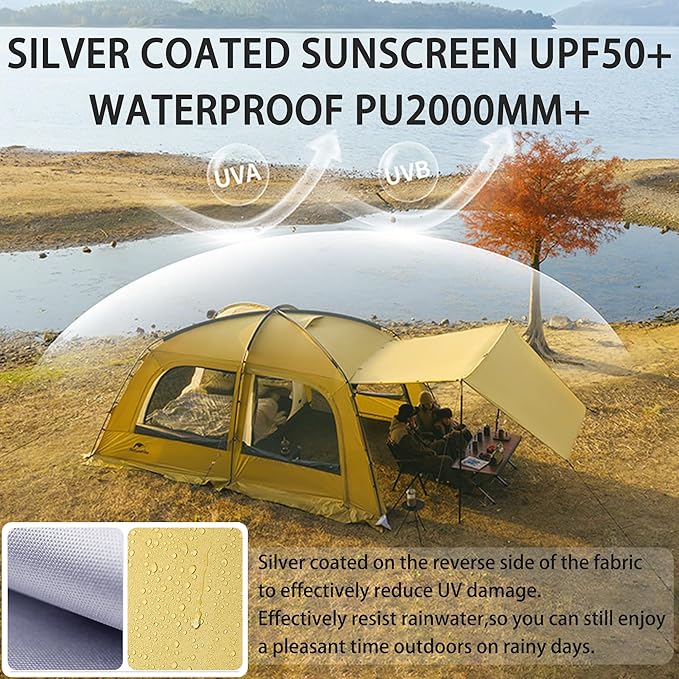 Naturehike Dune Hot Tent with Stove Jack, 117 sq ft 4 Seasons Camping Tent, 2-4 Person Waterproof Large Tent for Family, Car Camping, Picnic, Fishing, 6 Person