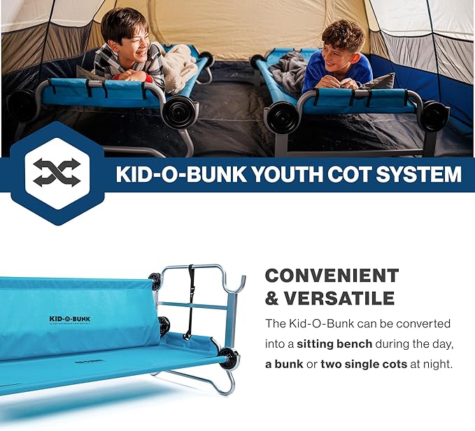 Disc-O-Bed Youth Double Cot Kid-O-Bunk, Modular for Bunk Beds, Dual Cots, or Bench with 2 Carry Bags for Portable Transport