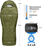 0 Degree Mummy Sleeping Bags for Adults Camping | XXL Big and Tall 3-4 Season Warm Cool | Cold Weather Winter Sleeping Bag w. Compression Sack Youth | Side Sleeper Friendly