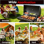 Outvita Barrel Charcoal Grill with Warming Rack, Outdoor BBQ Grill with Side Front Table with Spacious Cooking Grid Area for Backyard Patio Picnic Parties Camping, Black