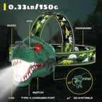 Dysaim Kids Headlamp,Rechargeable T-Rex Dinosaur Headlamp for Kid and LED Head Lamp Camping Gear Flashlight,Hiking Accessories Headlight Toys,Four Light Modes Suitable for Reading/Party Gift(2 Pack)