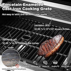 MELLCOM Upgraded 60,000 BTU Stainless Steel Burner Barbecue Grill, 6 Burner BBQ Propane Gas Grill with Side Stove & Cast Iron Grates for Patio, Camping, Outdoor Cooking