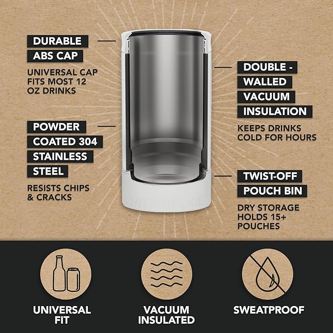 DUALIE Lower Deckie - Insulated 12 oz Can Cooler with Pouch Container - Universal Drink Holder with Built-in Pouch Bin - Choose Your Color