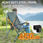TIMBER RIDGE Oversized Camping Chair with Lumbar Support, Portable Folding Chair Heavy Duty for Adults Supports 450 LBS for Outdoor Camping, Lawn, with High Back, Cup Holder, Side Pocket - Grey, 2Pack