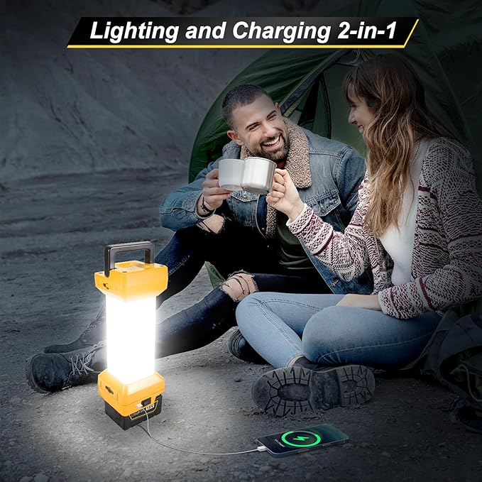 2900LM LED Work Light for Dewalt 20V MAX Battery, 360° Portable Camping Light with USB-C 20W Fast Charging, Dual Brightness, Low-Voltage Protection, Emergency Lantern(Battery Not Included)
