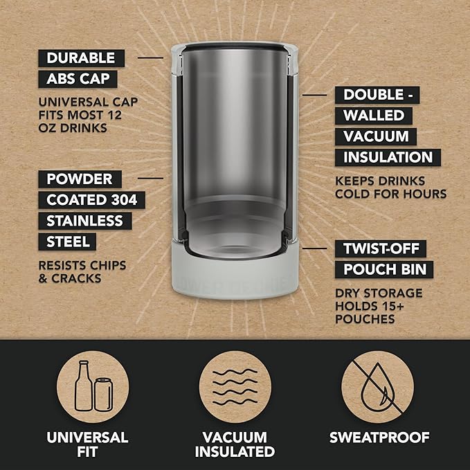 DUALIE Lower Deckie - Insulated 12 oz Can Cooler with Pouch Container - Universal Drink Holder with Built-in Pouch Bin - Choose Your Color