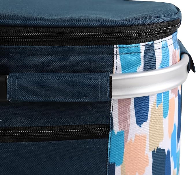 ALLCAMP Picnic Basket - Insulated Cooler, Thickening Foldable Picnic Basket with Removable Baskets & Sewn-in Frame, Basket for House Warming Gifts New Home(Graffiti Pattern)
