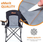 EMERIT Oversized Padded Camping Chair, 350LB Heavy Duty Quad Fold Chair with Arms, Collapsible Outdoor Chairs with Lumbar Back & Cup Holder