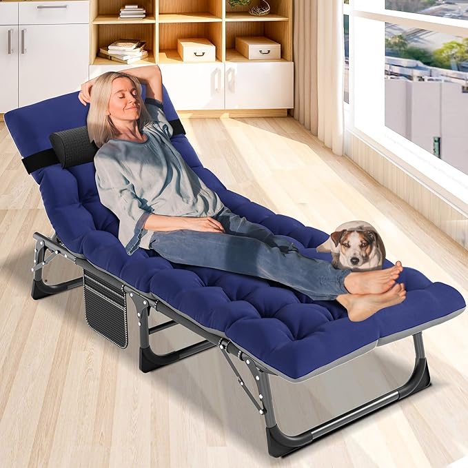 DoCred Heavy Duty Chaise Lounge Chair, Adjustable 5-Position Folding Chaise Lounge Chairs for Outside, Portable Lay Flat Beach Lounge Chair for Outdoor Sunbathing Beach Pool Lawn Camping