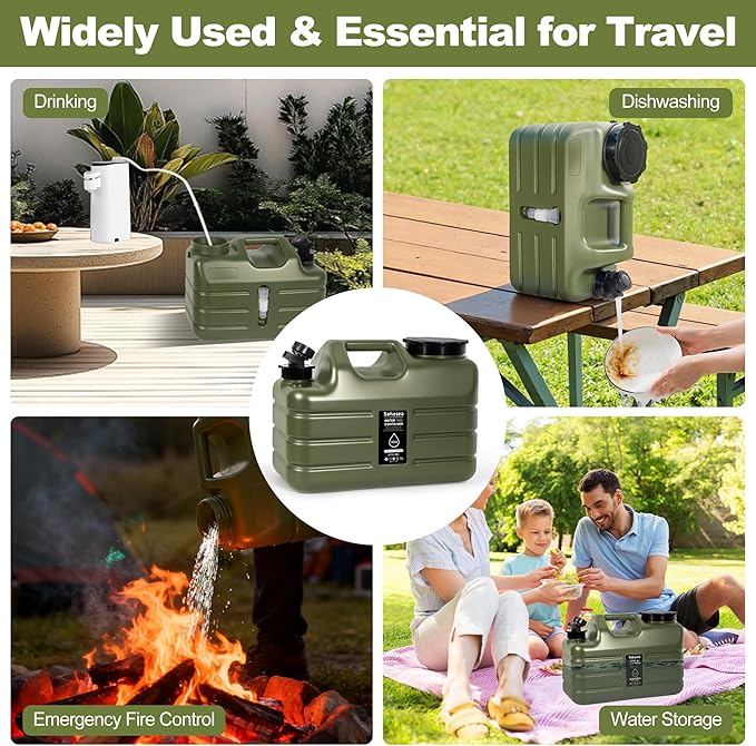 3 Gallon Water Jug, Portable Camping Water Jug Dispenser with Spigot, Leak-Proof Water Storage Containers for Camping, Outdoor, RV, BPA Free Emergency Water Tank, Green