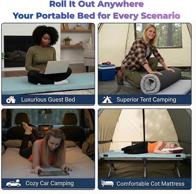 Hazli Matrix AirCell Memory Foam Camping Mattress Pad - CertiPUR-US Roll Up Mattress for Adults - Portable Foam Sleeping Mats for Camping - Camp Cot Sleeping Pad - Floor Sleep Mat Bed Roll for Car RV