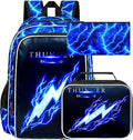 17" Backpack for Boy, 3Pcs Lightning Bookbag for Elementary Preschool Kindergarten, Kids School Backpacks with Lunch Box (Blue)