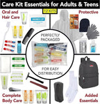 45 Piece Camping Backpack Outdoor Hygiene Kit Essentials, Individually Wrapped Personal Hygiene Kits for Homeless Men, Women (12 Kits of 45 Pieces)