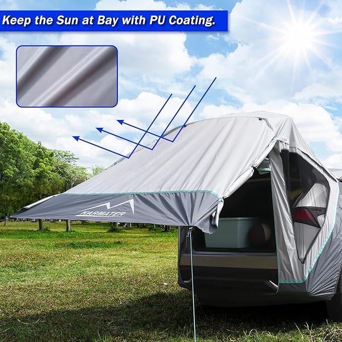 SUV Tailgate Tent with Poles &Three Sides Awning Shade & Transmittance Mosquito Net, Hatchback Camping Sunproof Car Tenting, Universal SUV Windproof Camping Gear Tent Outdoor Travel