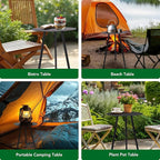 12.2" Small Round Outdoor Side Table - Adjustable Height (11.4" & 18.1") Sturdy Metal End Table, Anti-Rust Coated Iron Plant Stand, Portable Camp Table for Tent, Beach, Balcony, Black