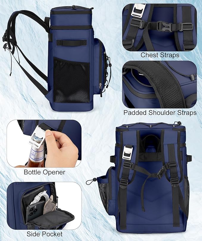 Insulated Cooler Backpack, 40L Leakproof Backpack with Double Compartments for Men & Women, Large Lunch Cooler for Camping, Beach, Travel, Picnic, Up to 48 Cans