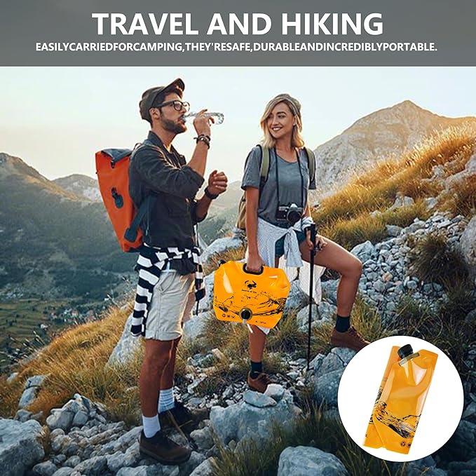 Collapsible 8L Water Storage Bag, BPA-Free Portable Folding Water Jug with Adjustable Faucet, Leakproof Emergency Water Bag for Camping, Hiking, Riding, Outdoor Sport (4, Orange)