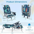 Goplus Beach Chair, Folding Backpack Beach Chairs for Adults with 5 Positions, Head Pillow, Cooler Bag, Towel Bar, Cup Holders, Sunbath Sling Tanning Lounge, Foldable Layout Camping Chairs
