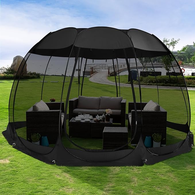 Alvantor Pop Up Screen House Gazebo with Mosquito Netting, Instant UV Resistant Sun Shelter for Patio & Backyard, Portable Canopy Tent for 2-10 Person