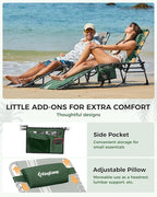 KingCamp 2 Pack Folding Lounge Chair Outdoor, Tanning Chair with Face Hole Comfy Adjustable 5-Position Foldable Chaise Chaser Lounger for Outside Beach Patio Sun Bathing Pool, Green/White
