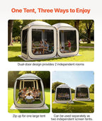 VEVOR 12x6ft 2-in-1 Pop-Up Screen House Tent, Dual Room Screen Gazebo, Portable Screened Canopy with Carry Bag, Netting Sides & Ground Stakes for Garden, Patio, Backyard & Outdoor Activities, Beige