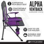 Black Sierra Camping Chair – Folding Portable Lawn & Beach Chair with Padded Hard Armrest, Mesh Vented Back, Spacious, Cup Holder, Carry Bag – Supports 300 lbs for Sports