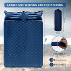 Double Camping Sleeping Pad with Pillow, 2" Memory Foam Camping Mattress 2 Person, 5R Insulated Self Inflating Camping Pad, Air Mattress Inflatable Sleeping Mat for Tent, Backpacking, Hiking (Blue)
