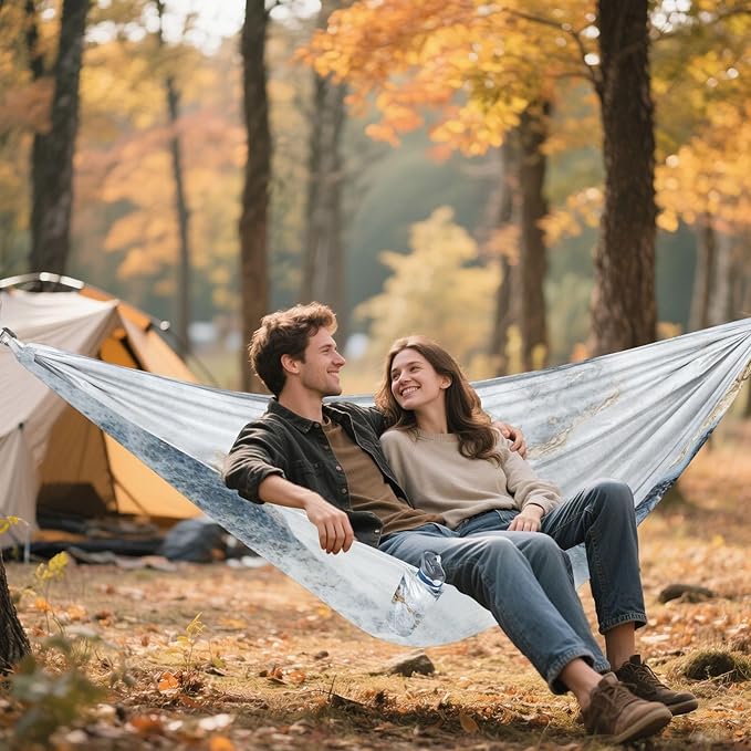 White and Gold Marblexture Hammocks Cloth Hammock for Camping Travel Accessories