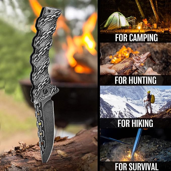 NedFoss Chain Pocket Knife Gifts for Men, Valentines Day Gifts for Him, 3.5 inch Flipper Opening Folding Knives, Cool Knife with 3D Pattern, Camping Hunting Knife Christmas Birthday Gifts For Men Husband Women (Black)