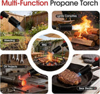 Propane Torch Gun, Adjustable Propane Flame Thrower Gun with Safety Lock, Powerful Propane Fire Starter Blow Torch for Camping Grill, Cooking, Campfire & Charcoal Lighting,Tank Not Included, Black