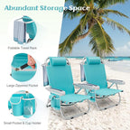 Tangkula Set of 4 Backpack Beach Chair, 5-Position Lightweight Folding Lay Flat Beach Chairs with Storage Bag, 2 Cup Holders, Towel Bar, Backpack Straps