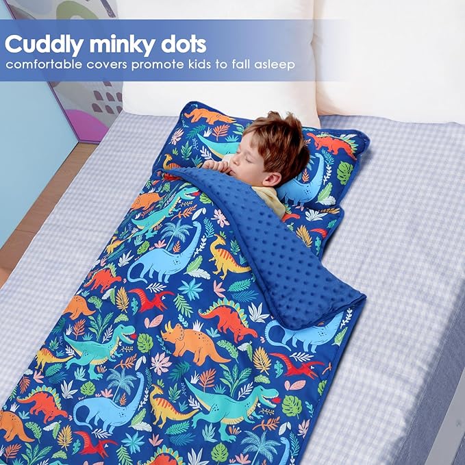 Kids Nap Mat Portable Slumber Bags with Removable Pillow and Blanket for Girls Boys, Lightweight Extra Large Sleeping Bag for Preschool Camping Daycare
