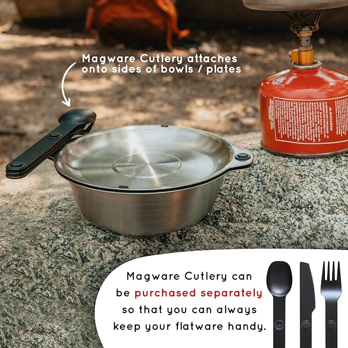 FULL WiNDSOR - MAGWARE - Magnetic Bowls and Plates Set - Stainless Steel Travel Dinnerware for Camping, Overlanding, Backpacking, Picnic, RV, Outdoor Dining Portable Tableware Mess Kit